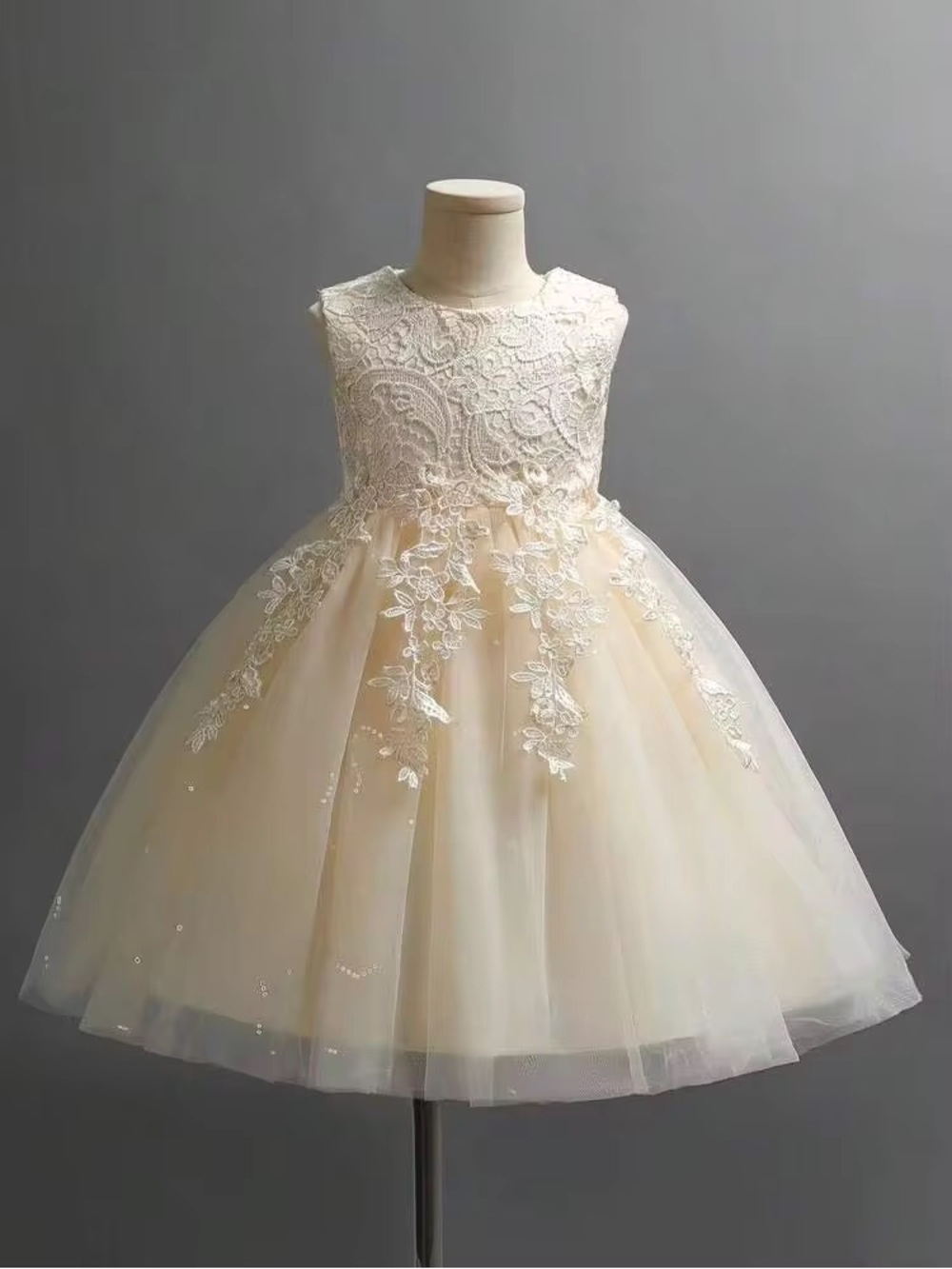 Ivory Lace Floral Tulle Kids Party Dress